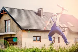 contractor jumping for joy