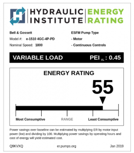 Energy Rating for e1510 pump shows 55, low consumption